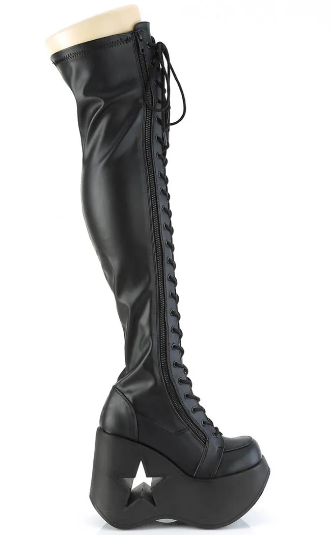 DYNAMITE-300 Black Matte Thigh High Boots