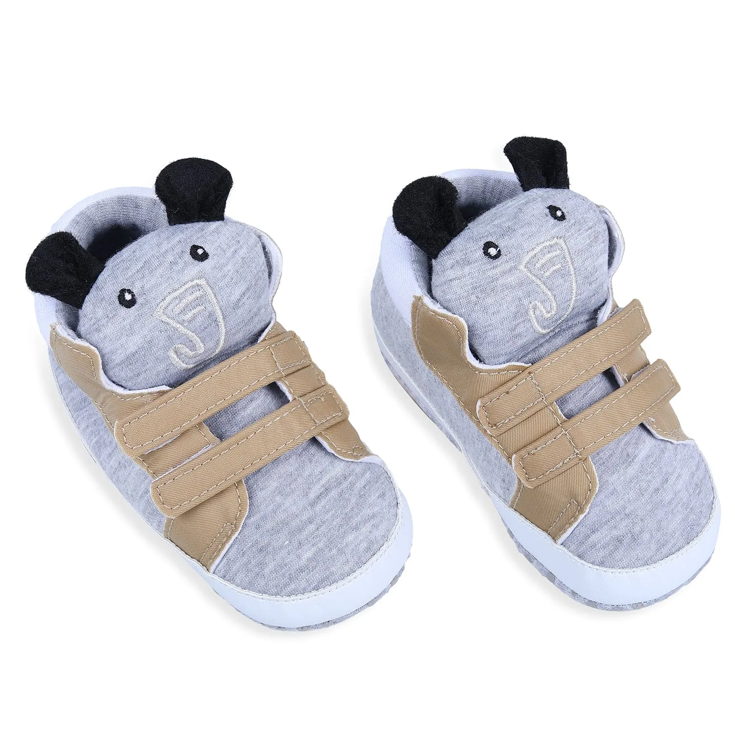 Elephant Cute And Stylish Comfy Velcro Booties - Grey