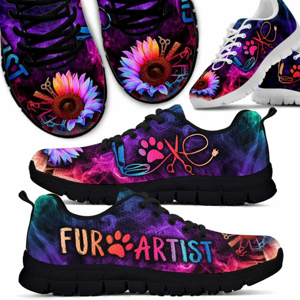 Fur Artist Rainbow Sunflower Smoke Sneakers Shoes, Dog Print Shoes, Best Running Shoes, Unique Gifts For Dog Lovers