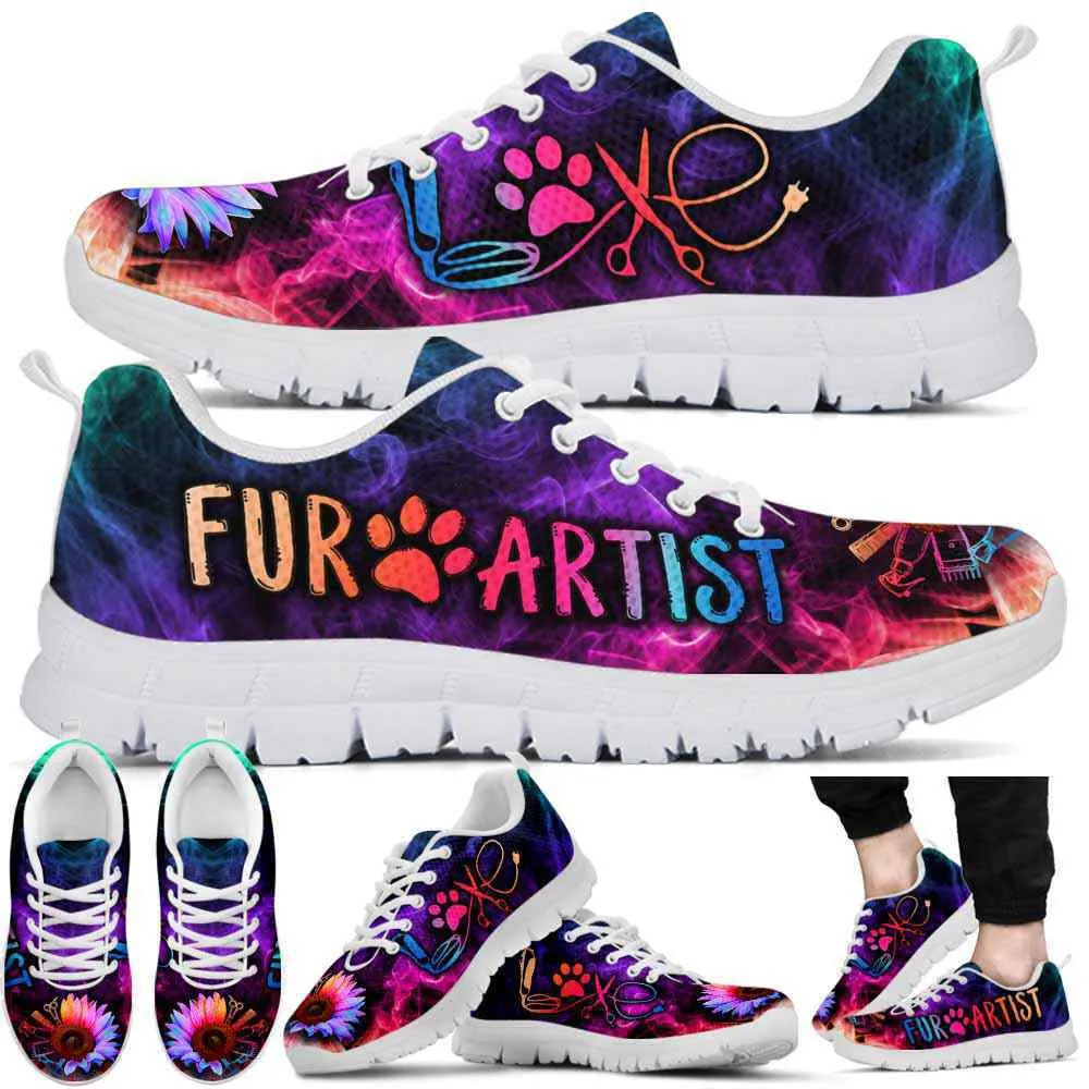 Fur Artist Rainbow Sunflower Smoke Sneakers Shoes, Dog Print Shoes, Best Running Shoes, Unique Gifts For Dog Lovers