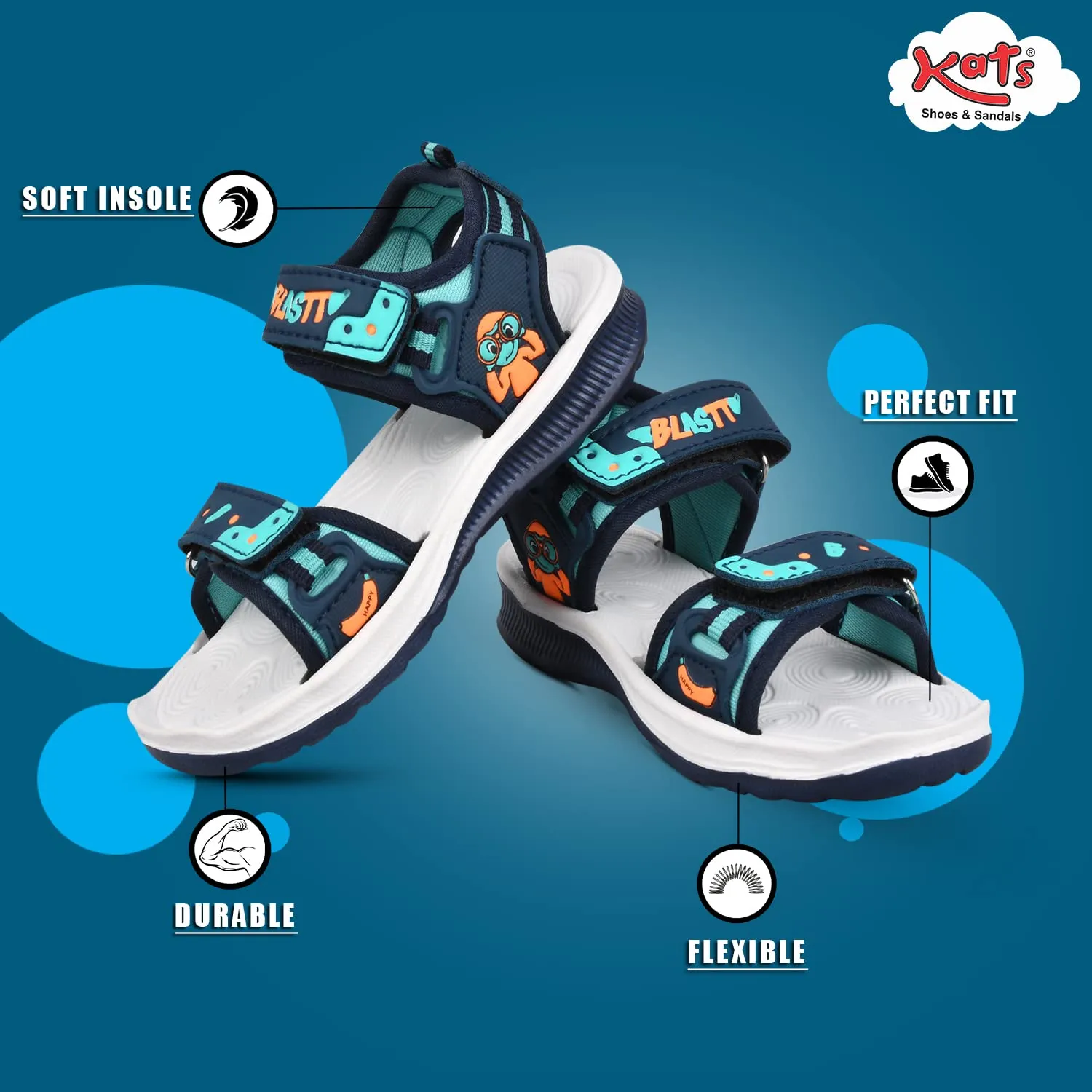 KATS SHOES Fashion Sandal, Kids Boys Flat Sandal Outdoor Indoor Double Strap Floaters for Baby Boys and Baby Girls, Kids Casual Sandals