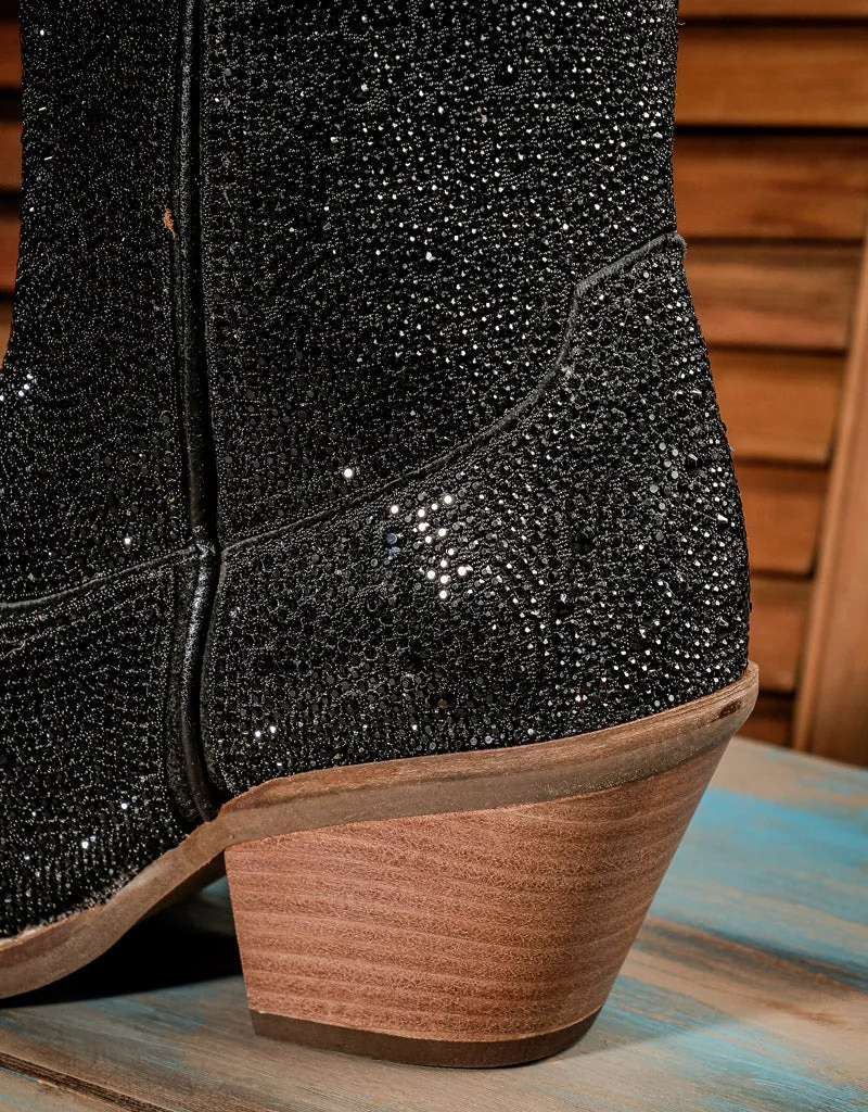 Ladies Black Rhinestone Cowgirl Leather Bootie DI577