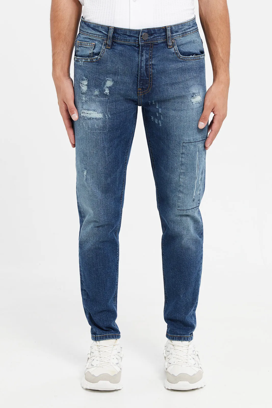 Men Blue Slim Fit Ripped Denim Jeans