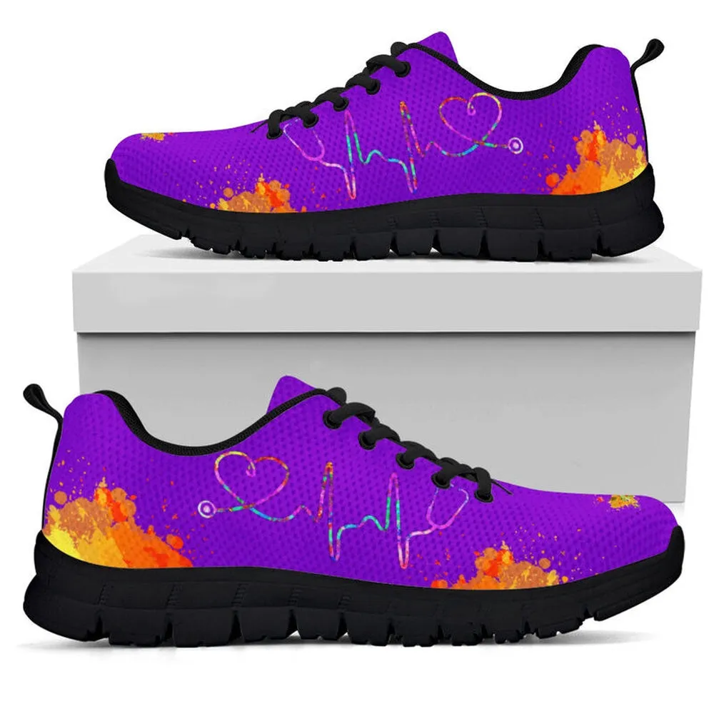 Nurse Sneaker, Nurse Heartbeat Art Purple Sneakers Shoes, Best Shoes For Nurses