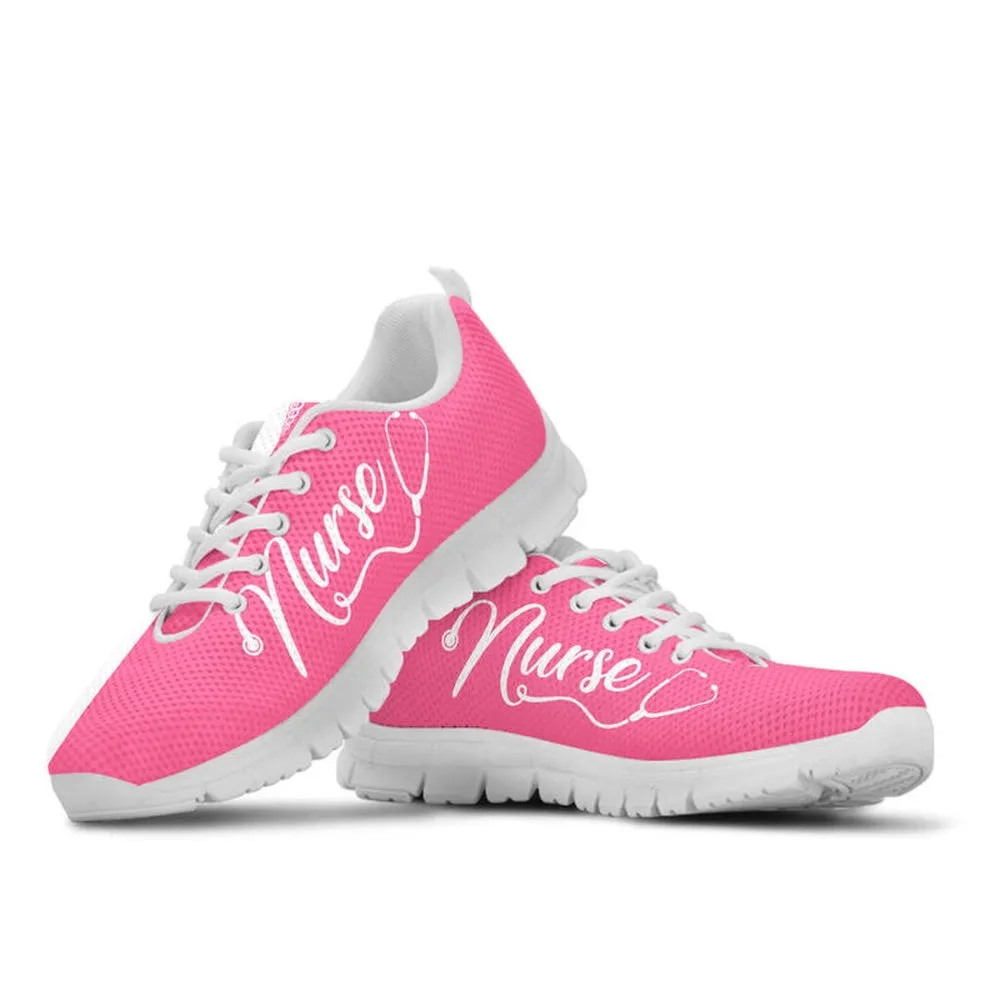 Nurse Sneaker, Nurse Life Pink White Sneakers Shoes, Best Shoes For Nurses