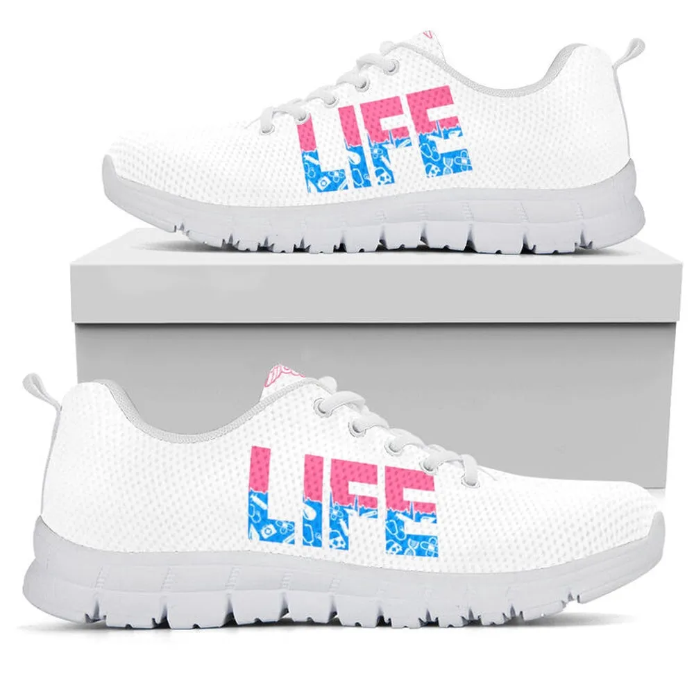 Nurse Sneaker, Nurse Life Pink White Sneakers Shoes, Best Shoes For Nurses