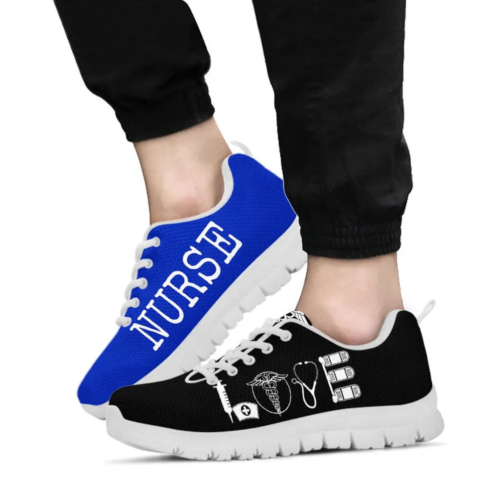 Nurse Sneaker, Nurse Love Royal Blue Black Sneakers Shoes, Best Shoes For Nurses