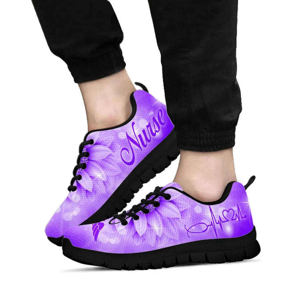 Nurse Sneaker, Nurse Sunflower Purple Sneakers Shoes, Best Shoes For Nurses