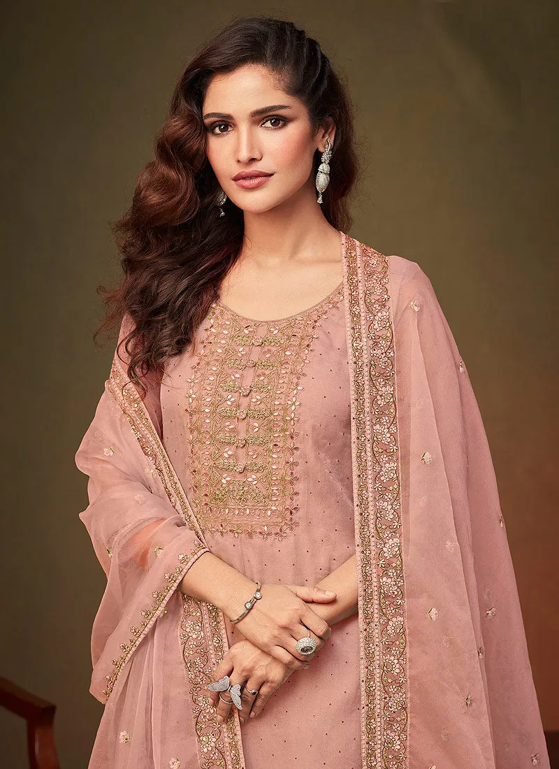 Peach Swaroski Embroidered Indian Pant Suit