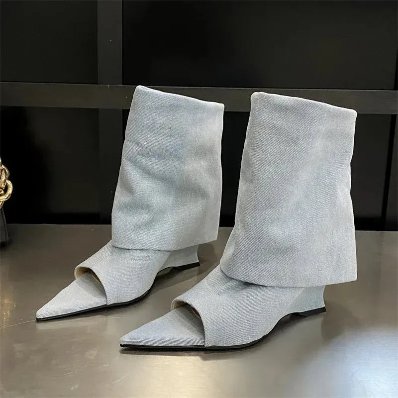 Pre Order:  Pointed Peep Toe Wedge Heel Boots