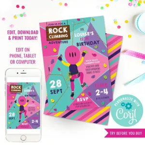 Rock Climbing Party Invitation for Girls | Outdoor Adventure  Party