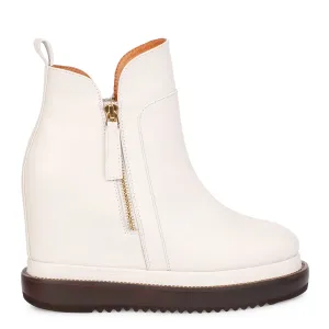 Saint Galena Off-White Leather Inside Wedge Heel Ankle Boots