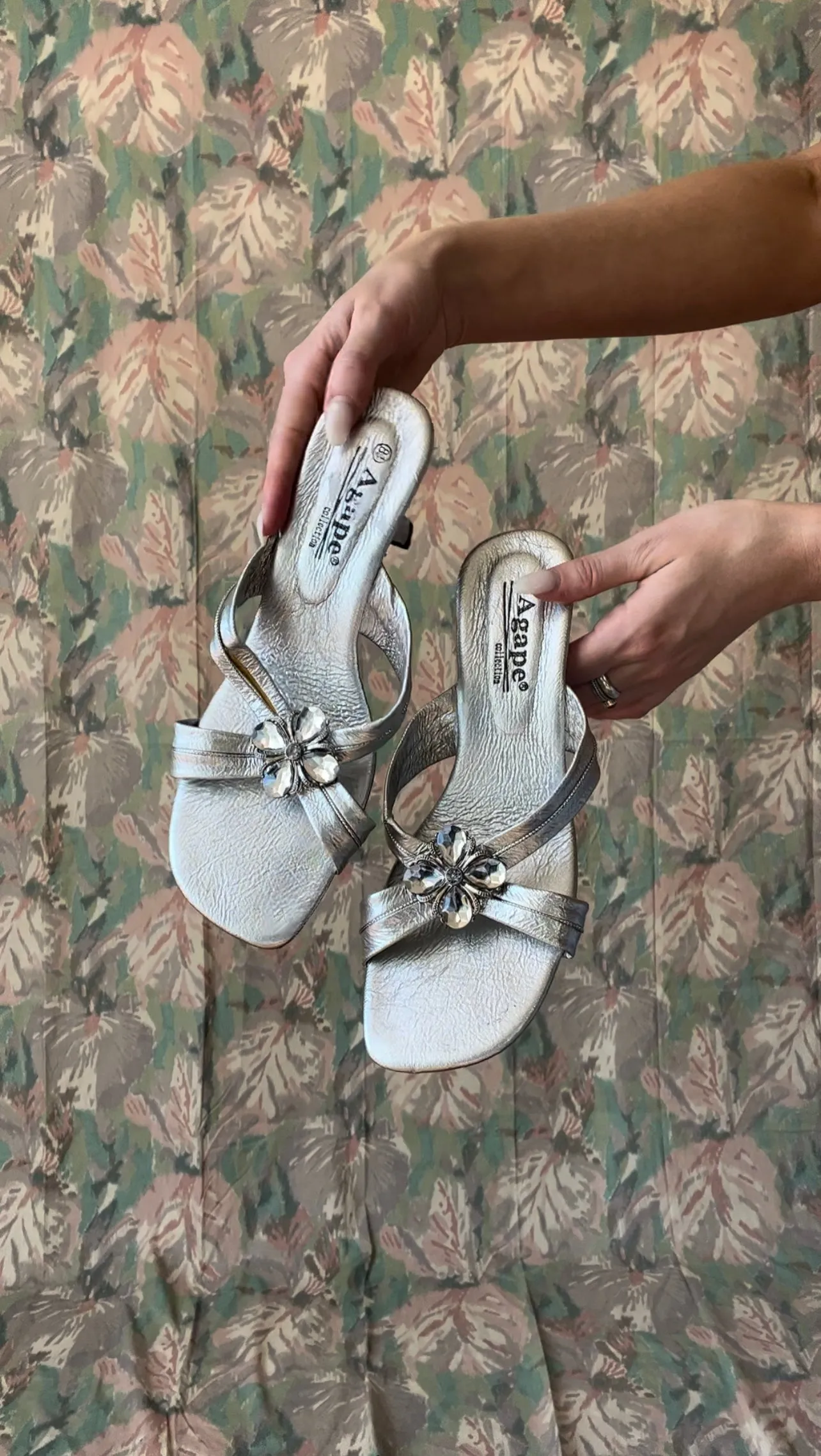 Silver Flower Kitten Heels