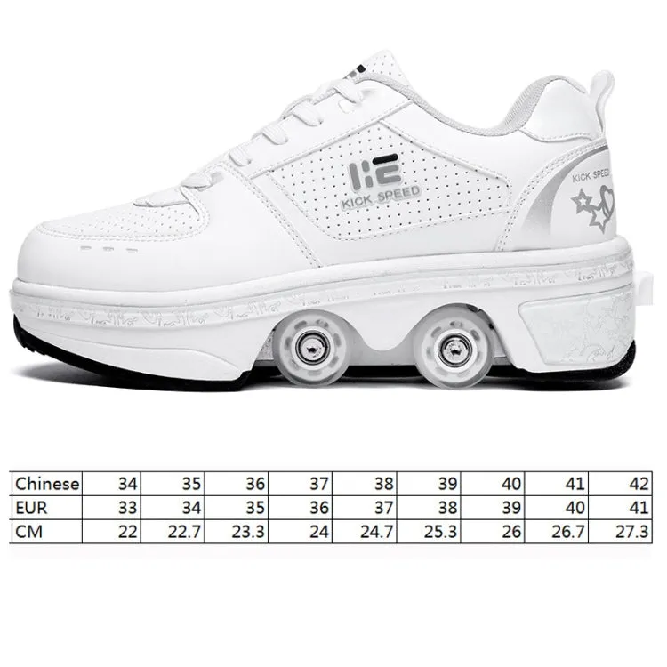 Two-Purpose Skating Shoes Deformation Shoes Double Row Rune Roller Skates Shoes, Size: 41(Low-top Without Light (White))