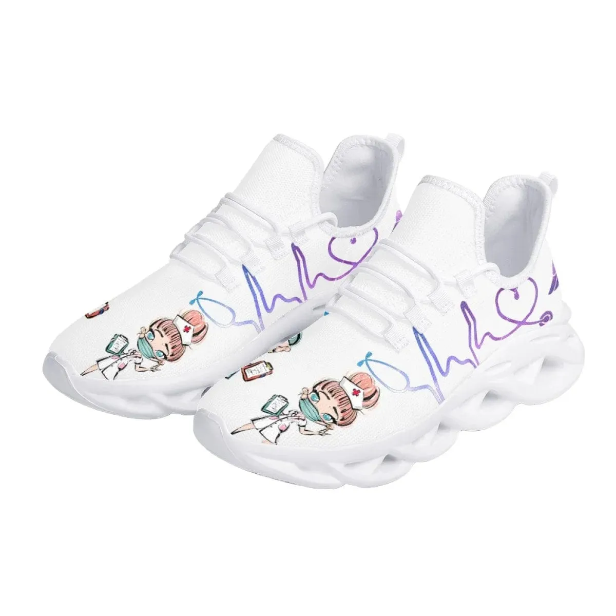 Unisex White Nursing Shoes Cute Cartoon Nurse Doctor Healthcare Brand Design Ladies Mesh Flats Sneakers