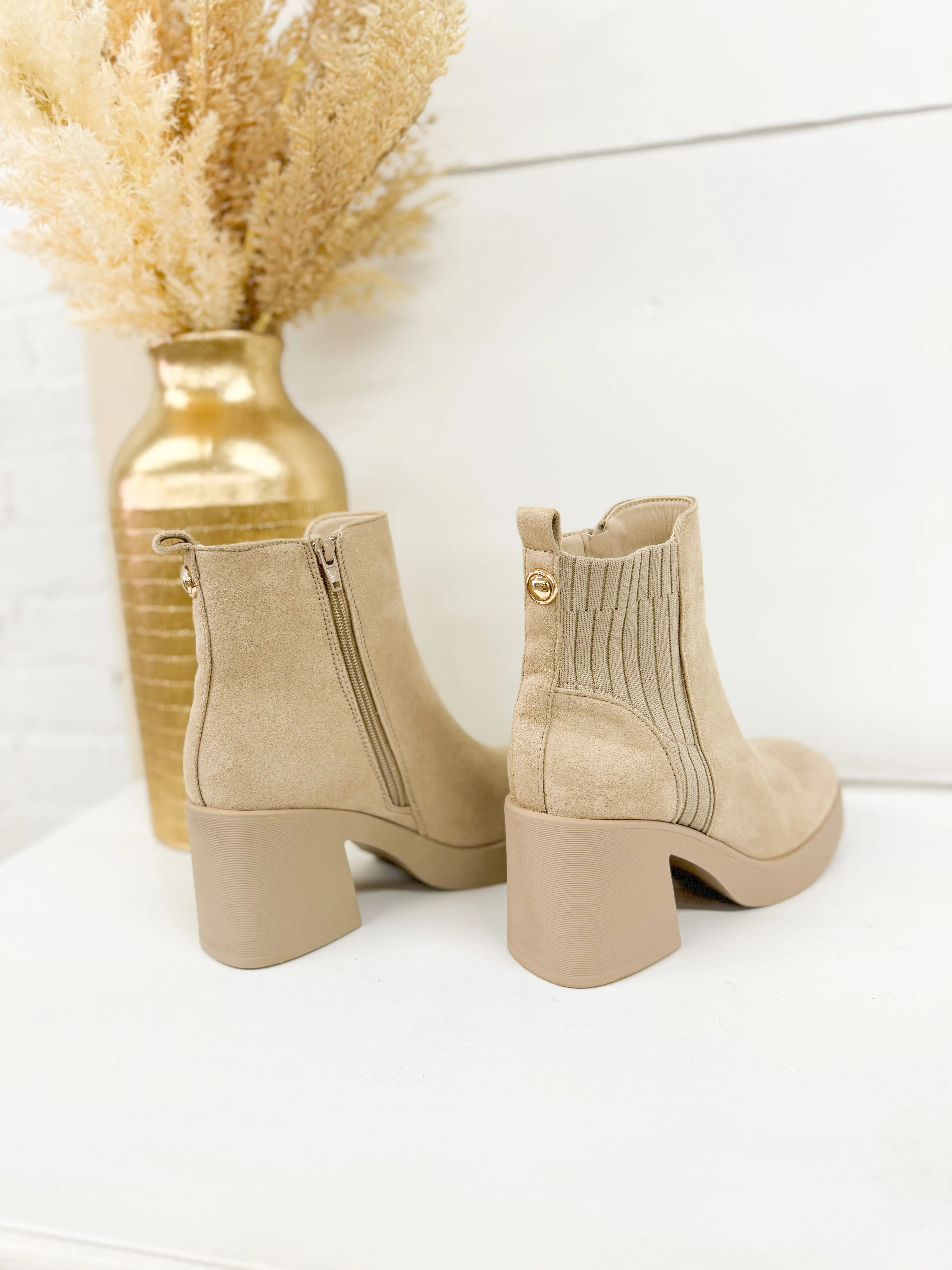 Wheat Suede Slip On Bootie