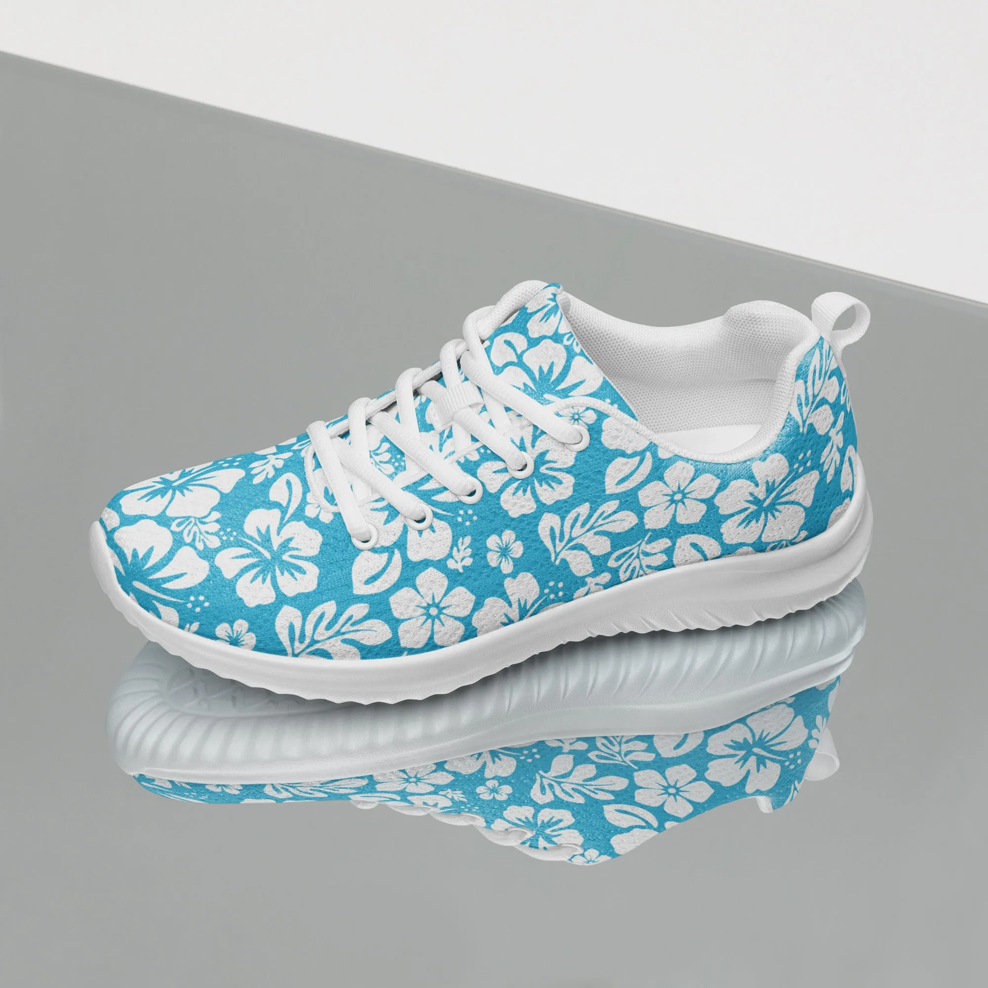 Women’s Aqua Blue and White Hawaiian Flowers Athletic Shoes