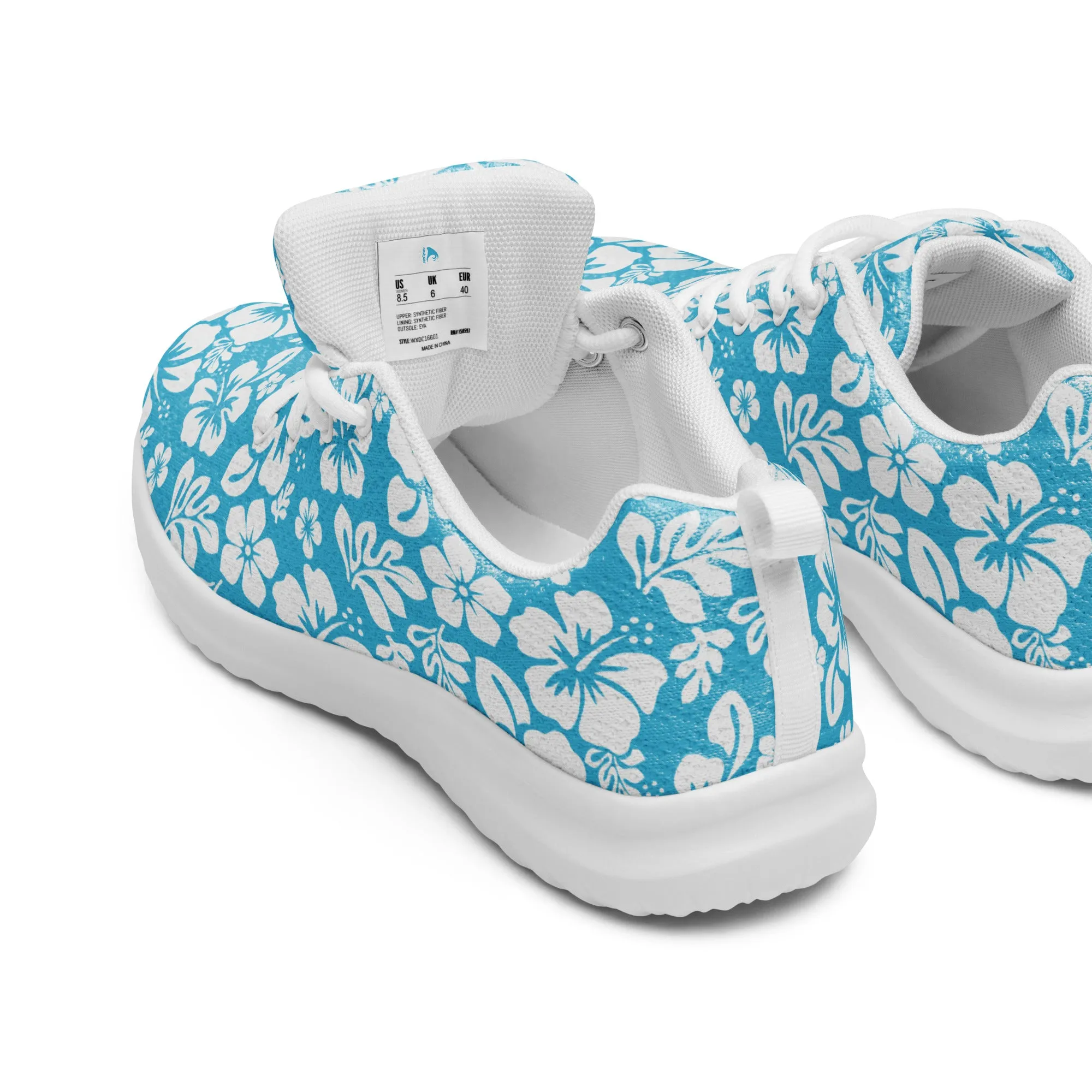 Women’s Aqua Blue and White Hawaiian Flowers Athletic Shoes