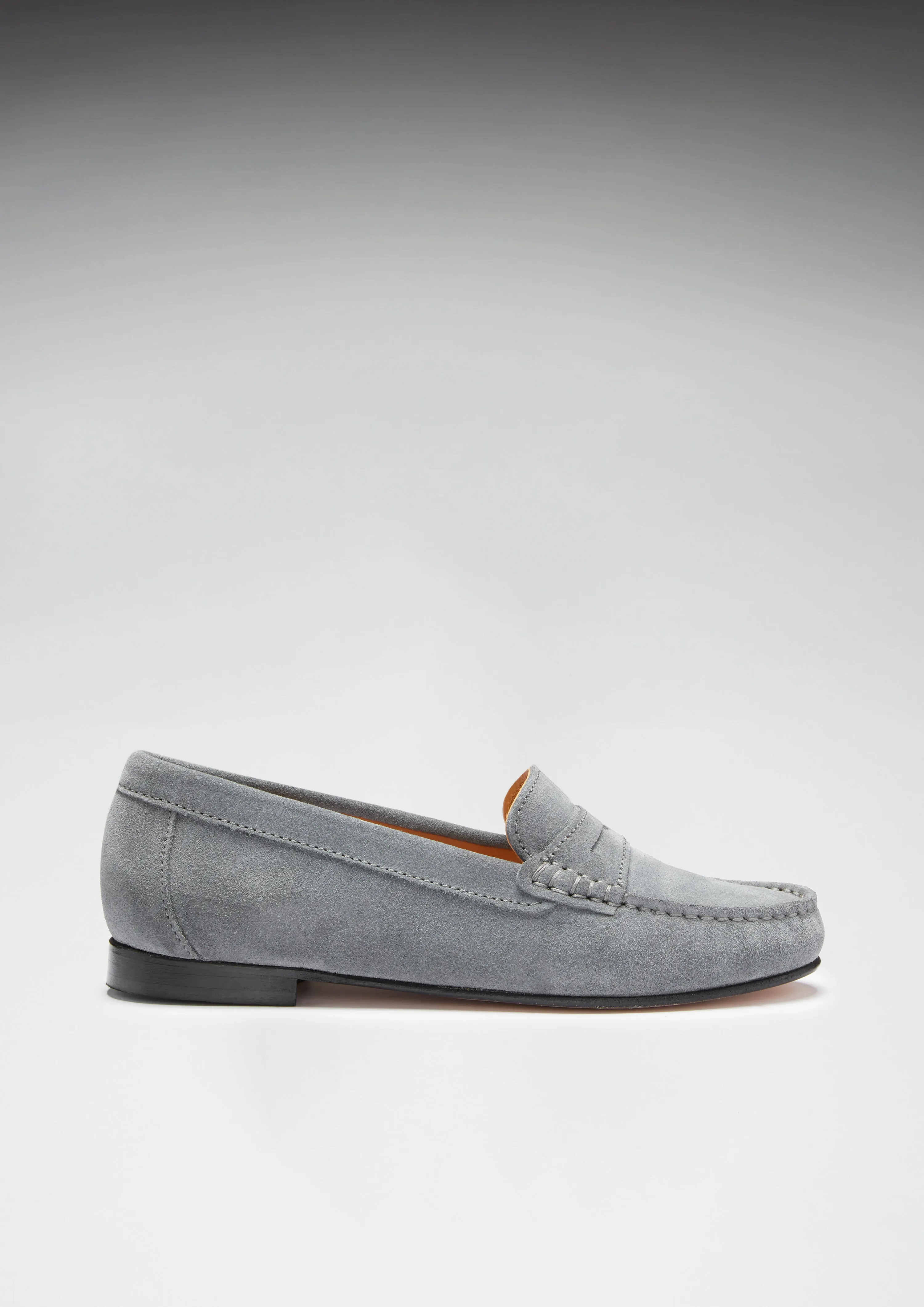 Women's Penny Loafers Leather Sole, slate grey suede