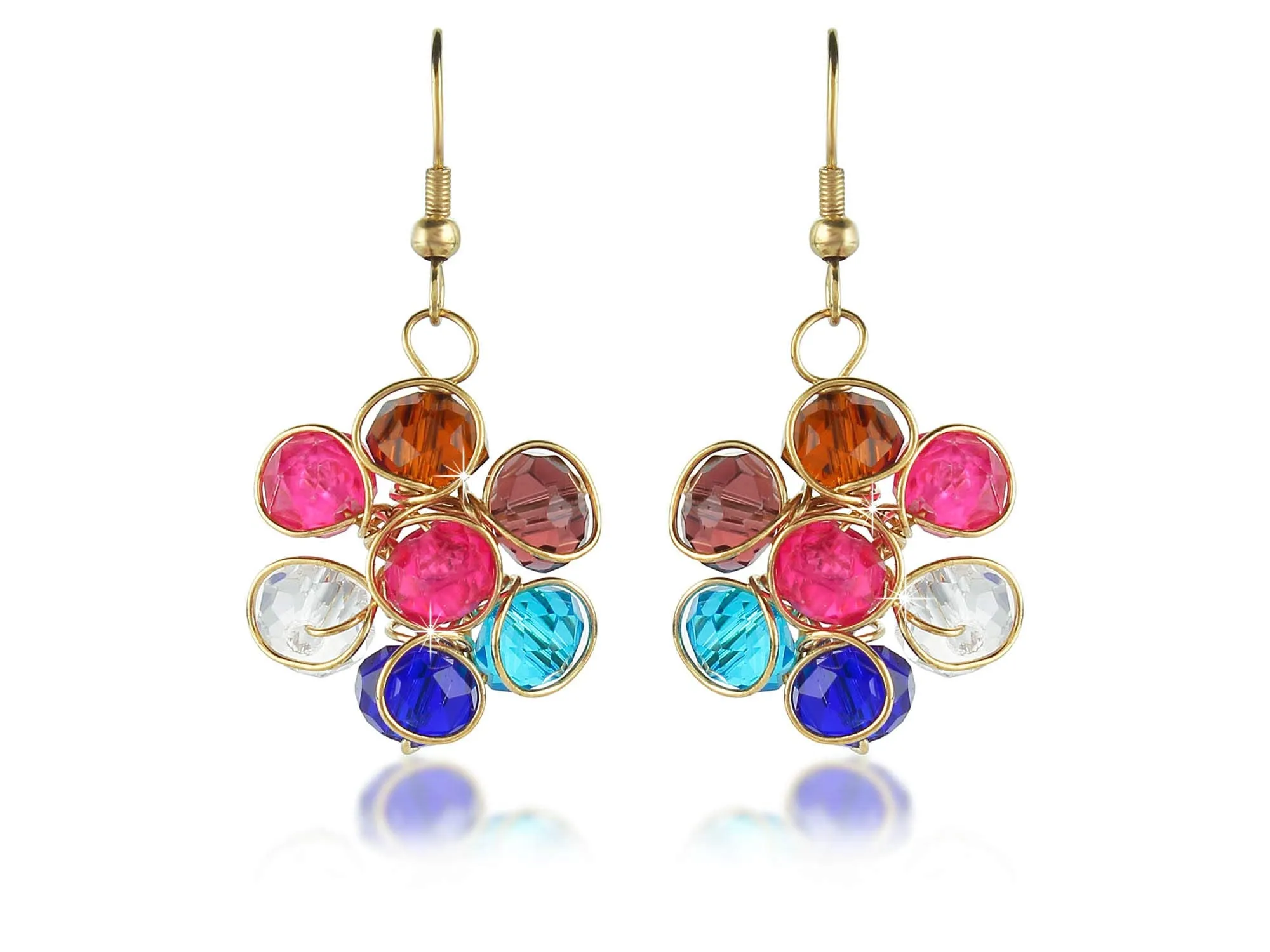 Yellow Chimes Crystal Beads Combo of 3 Gold Plated Stylish Multicolour Base Metal Drop Earrings Set for Women